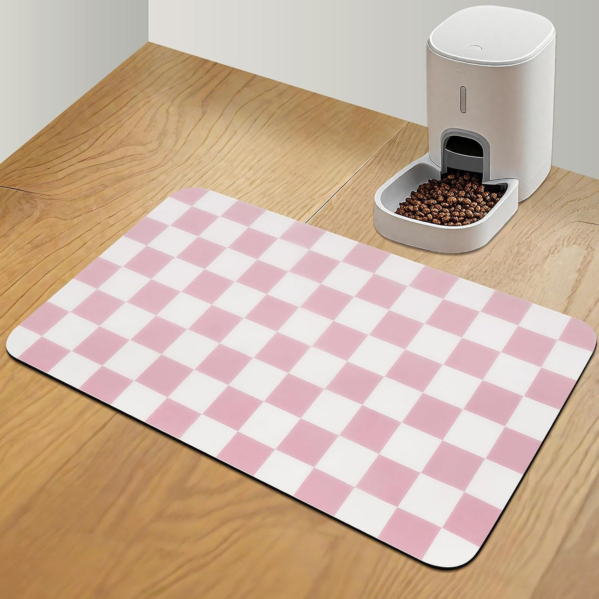 CooRug Checkered Dog Food Mat, Pet Feeding Mat 20" L x 12" W - Pink / 24"L x 16"W