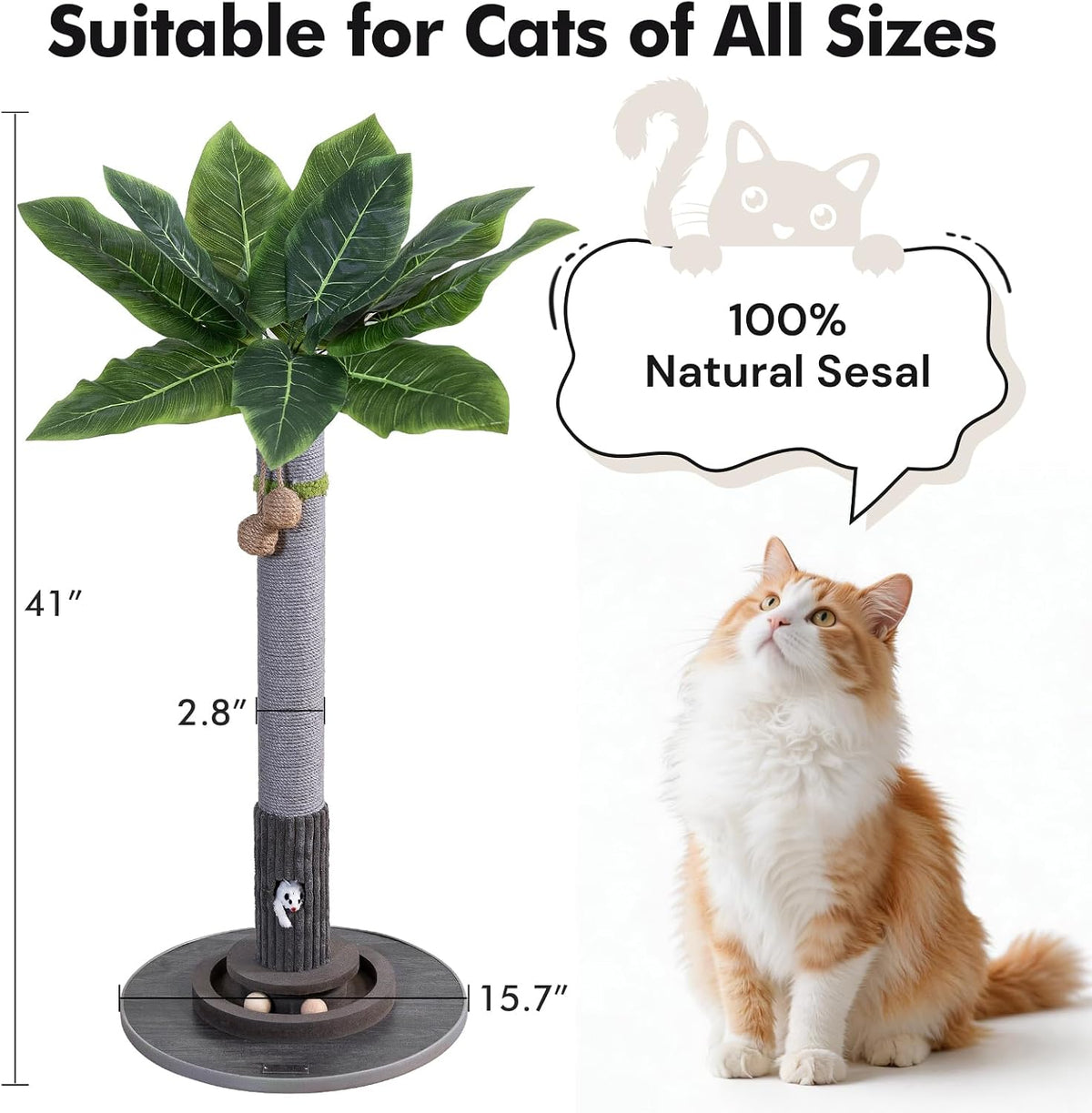 Tall Cat Scratching Post, Cat Toys - Grey - image 3