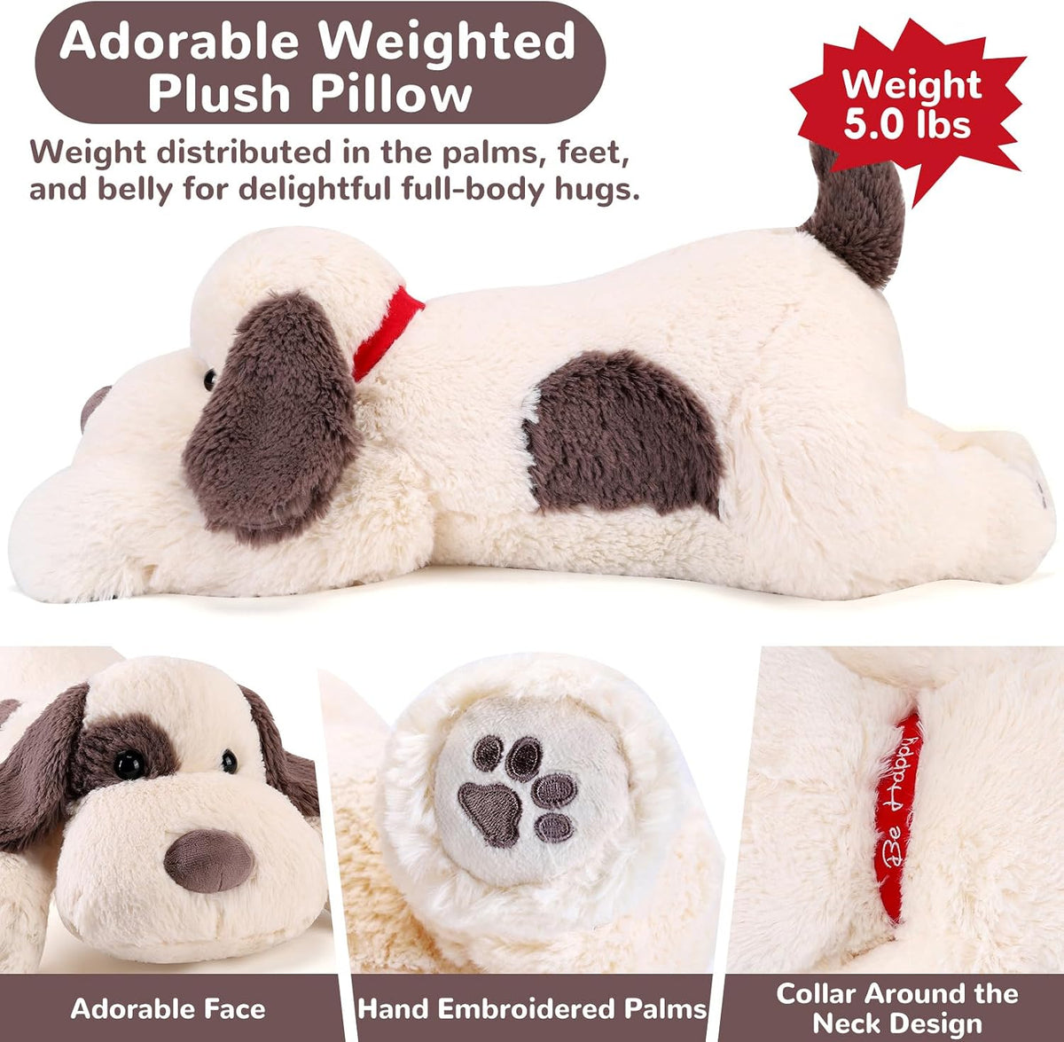 meowtastic Dog Weighted Stuffed Animals, Plush Pillow for Kids – Fun for Kids & Family - Grey & White Dog / Large / Dog - image 2