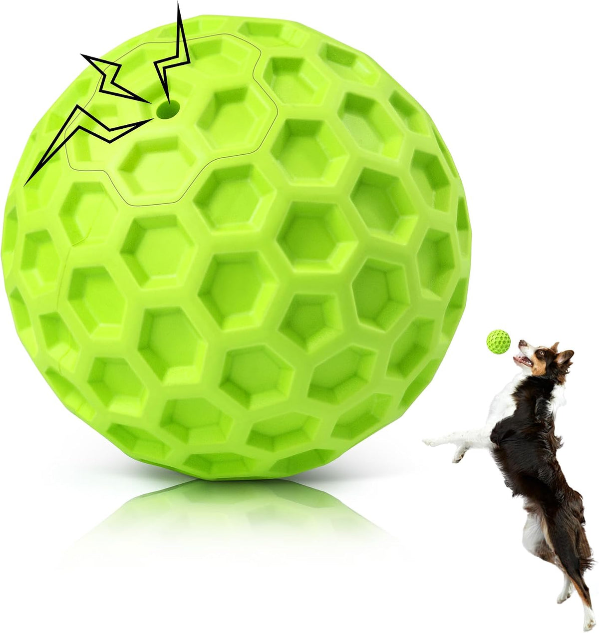 DISSKNIC Indestructible Squeaky Dog Ball, Relieves Anxiety - Large / Green