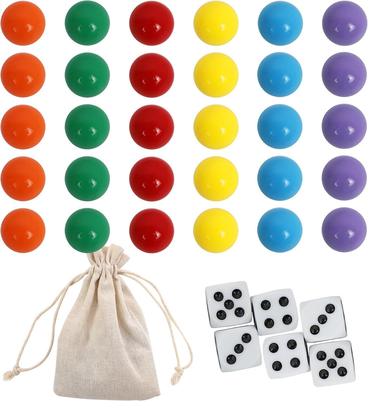 30 Wahoo Board Game Replacement Marbles 5 Each of 6 Colors - 0.71 inches