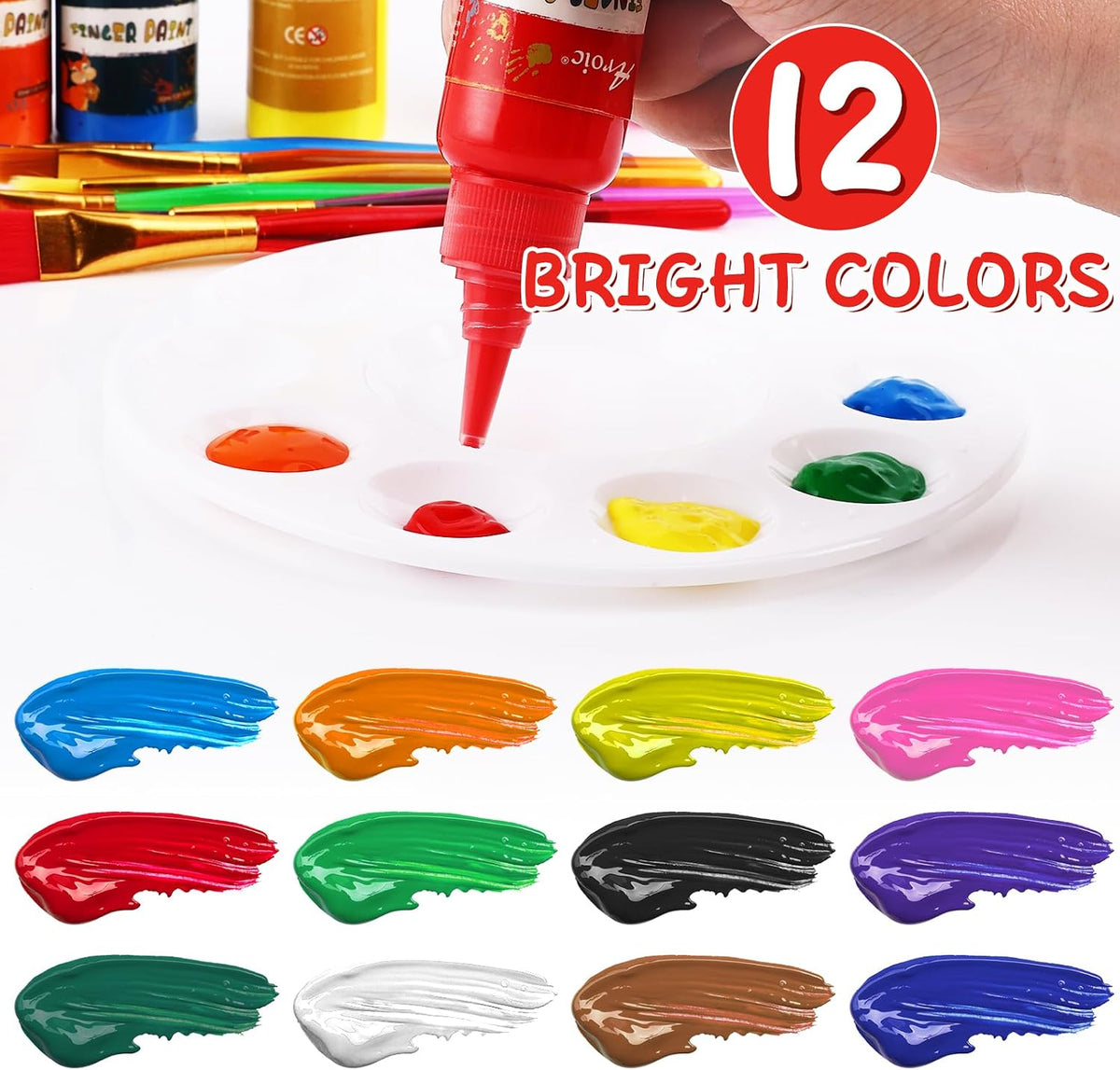 AROIC 8PCS Washable Finger Paint, Non-Toxic Finger Paints – Fun for Kids & Family - 12 Colors (1.05oz) - image 3