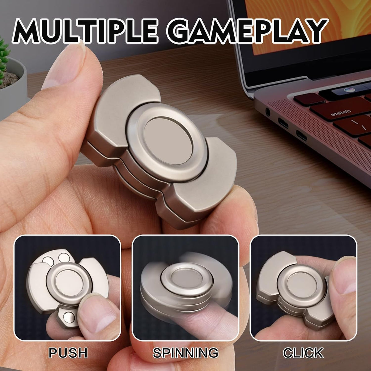 3-in-1 Fidget Toys Adults Kids: Spinner, Slider & Clicker – Fun for Kids & Family - Silver - image 2