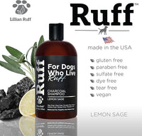 Ruff by Lillian Ruff Activated Charcoal Pet Shampoo – Deep Cleanser, Deodorizer, Stain Remover – Lemon Sage Scent, pH Balanced, Hydrate Dry Itchy Skin – Safe for Puppies & Mature Dogs