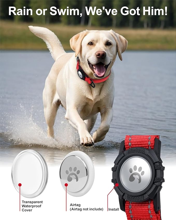 TagME Airtag Dog Collar,Waterproof Reflective Pet Collar with Airtag Holder,Soft Padded and Double D-Rings for Extra Large Dogs,Red