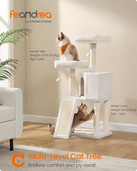 Feandrea Cat Tree, Plush Climbing Condo, Green - Cream White - image 2