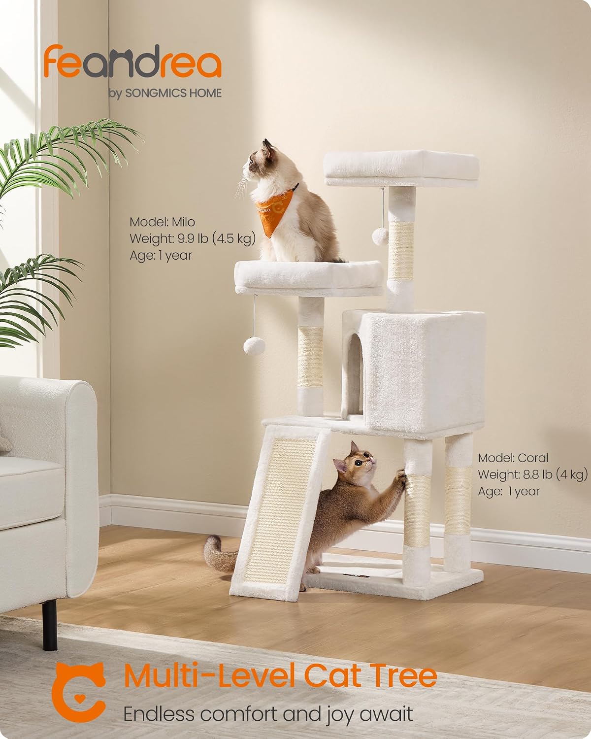 Feandrea Cat Tree, Plush Climbing Condo, Green - Cream White - image 2