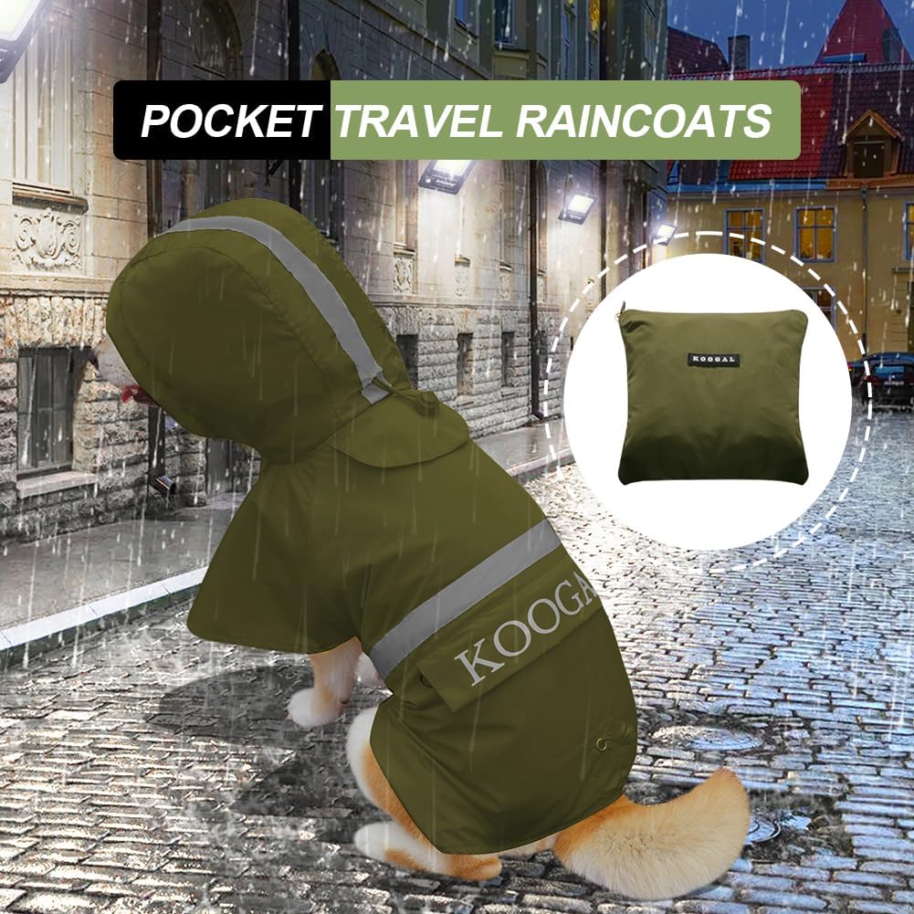 Dog Raincoat Waterproof Hooded, Medium Dogs - Green / 2XL-Fit for 20 to 33 pounds - image 2