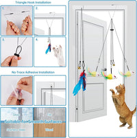 ZooZoo 14PCS Interactive Cat Feather Toy Set for Indoor Cats, Active Play Kit with Door Hanging Toy, Double-Sided Suction Cat Wand with Feathers, Mice & Fur Balls, Encourages Hunting, Jumping, Chasing