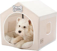 Indoor Dog House with Frame, Cute Dog Tent Bed with Cover Cave - Medium ( 17" × 17" × 17" ) / Beige
