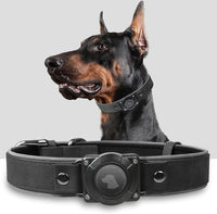 AirTag Dog Collar - Leather Dog Collar with Air Tag Holder | IPX8 Waterproof, Reflective, High - End, Adjustable Soft Padded | Dog GPS Tracker Collars Fit for Medium Large Dogs (Black, XL)