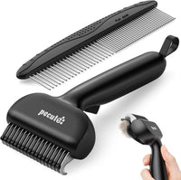 Pecute Self-Cleaning Undercoat Rake for Dogs Cats with Long/Double - Black