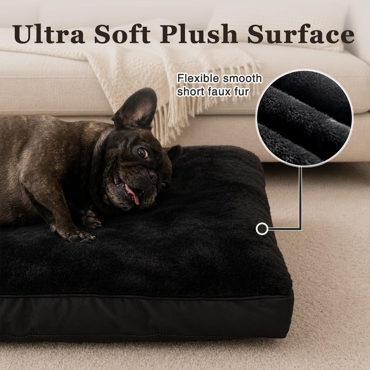 Large Plush Dog Bed for Crate with Washable Cover, 35x22 - 41.0"L x 27.0"W x 3.0"Th / Black - image 3