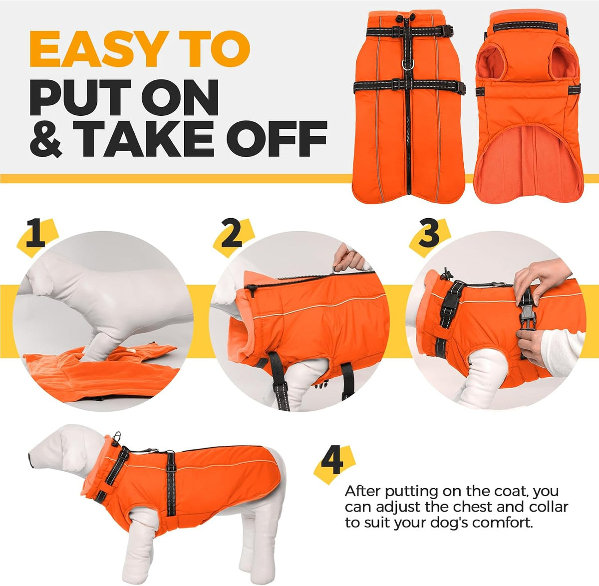Dog Coat for Large Dogs Waterproof Dog Jacket with Harness Built in – Essentials for Dogs - Large / Orange - image 2