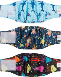 CuteBone Dog Belly Bands for Male Dogs Wraps Washable Doggie Diapers - Turtle&shark&jellyfish / S(11"-14")