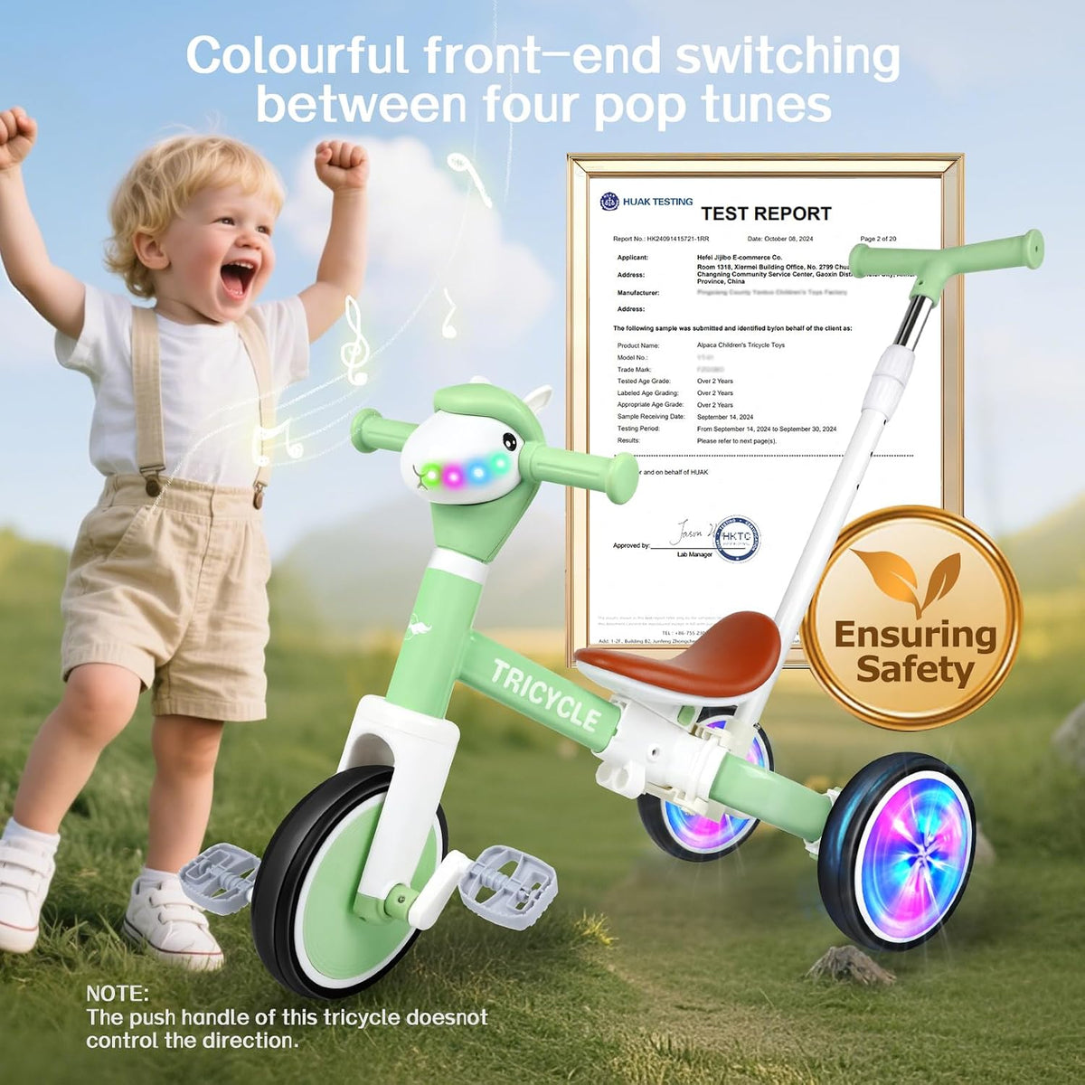 Tricycle for Kids 1-3 Year Olds - Green Flash Wheel - image 4