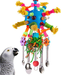 Parrot Toys Bird Toys Perch Pullable Stainless Steel Spoons Colorful - blue