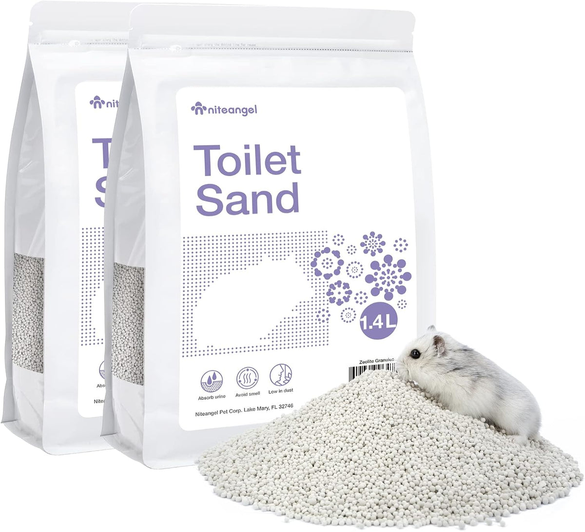 Niteangel Training Litter Potty Sand: 1.4 L x 2 Absorb Odor & No Dust – Essentials for Small Pets - 1.4 L x 2 - Purple Label