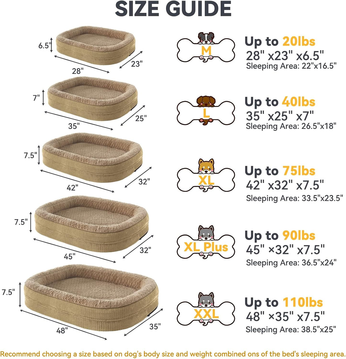 JOEJOY XL Orthopedic Dog Bed for Large Dogs, 360° Oval Bolster - Light Brown / 45"l X 32"w X 7.5"th - image 4