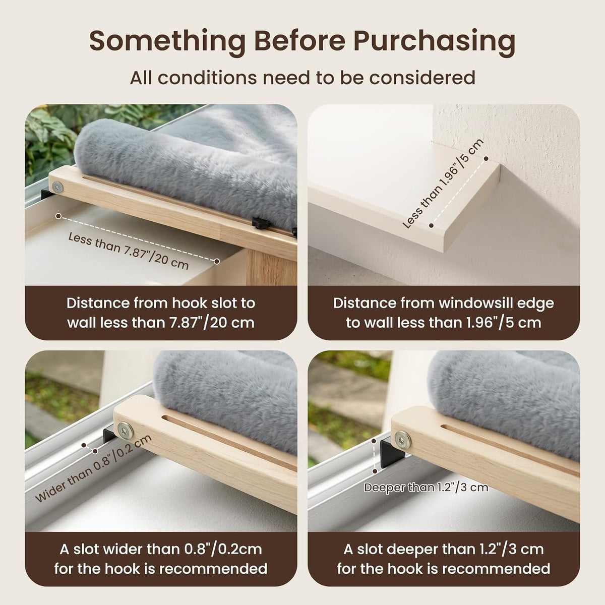 Pecute Cat Windowsill Perch, Cloud-Soft Cat Bed with Wood Frame - Grey / 24.8" x 14.9" - image 2