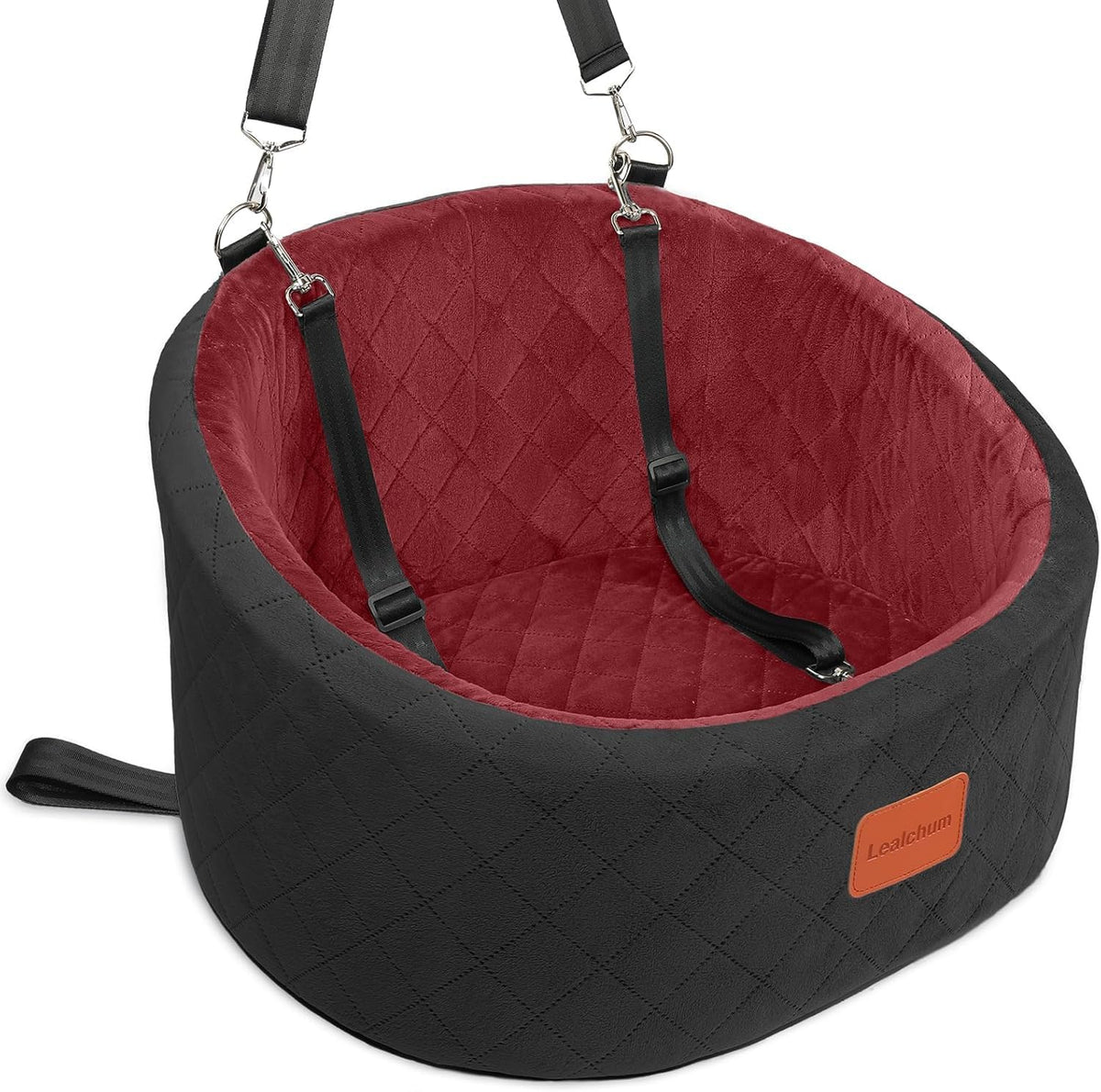 Lealchum Dog Car Seat for Small Dogs Up to 30 Lbs with 2 Safety Dog - Black/Red / Small