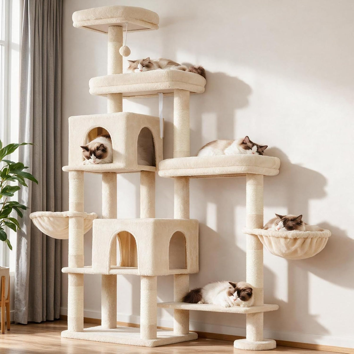 Hey-brother Cat Tree Tower with Stable Extended Base - Beige