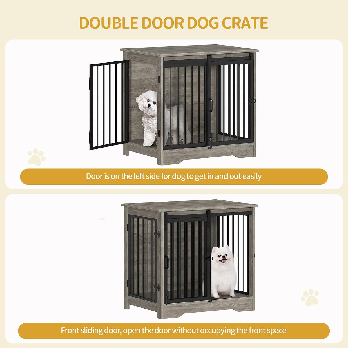 Hzuaneri 77.6 in Double Dog Crate Furniture - Greige / 27.2"L x 19.3"W x 25.4"H - image 4