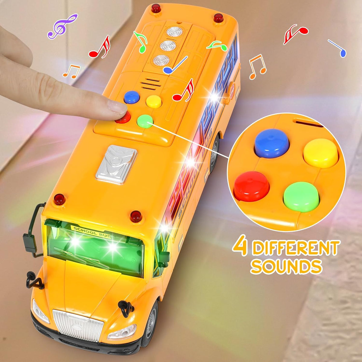 Yellow School Bus Toys for Toddlers 4 Different Flashing Lights - image 2
