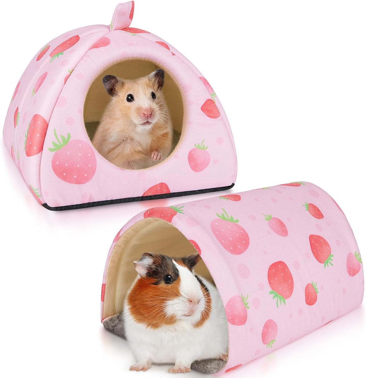 Bienbee Guinea Pig Hideout - Pink Strawberry / Small(7.3"L x 7.3"W x 6.7"H)