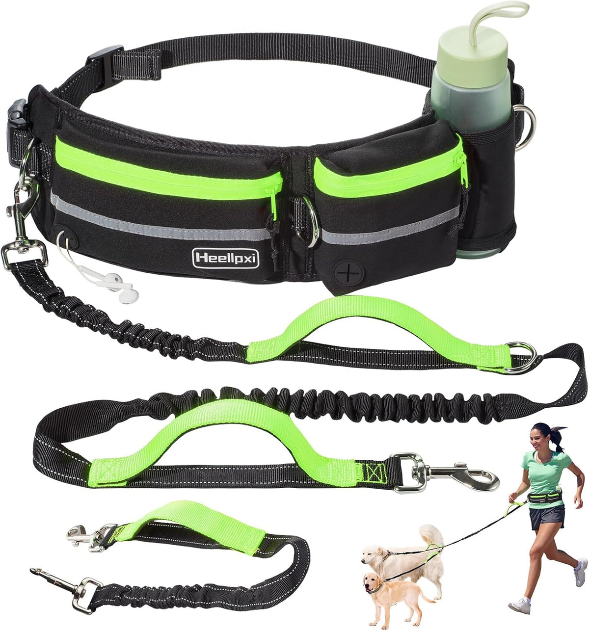 Hands-Free Dog Leash with Pouch - Green