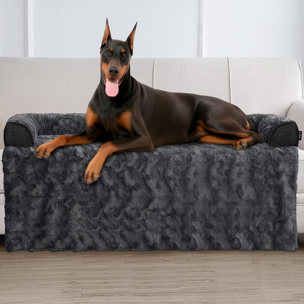 Calming Dog Bed for Couch with Cozy Raised Edge - Dark Grey / 53"L x 39"W x 5"Th