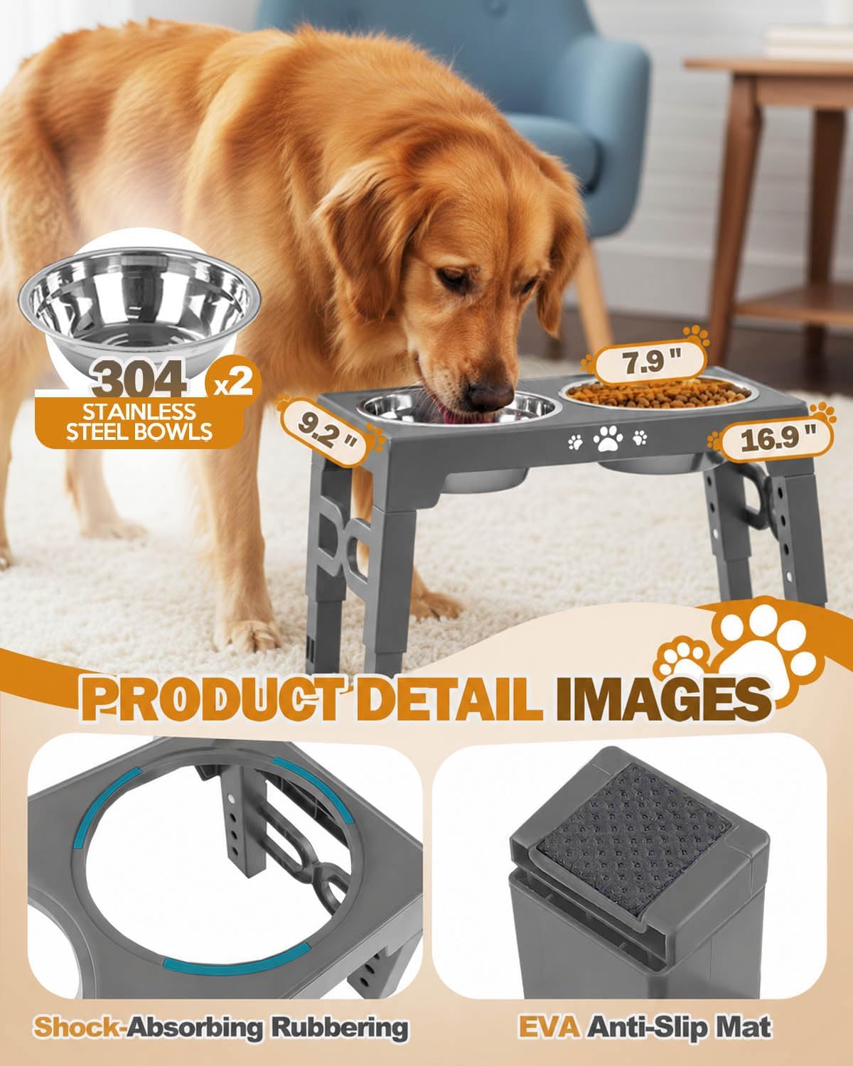 Elevated Dog Bowls for Medium Large Size Dogs - Grey / Medium Large / 2 Basic Bowls - image 4