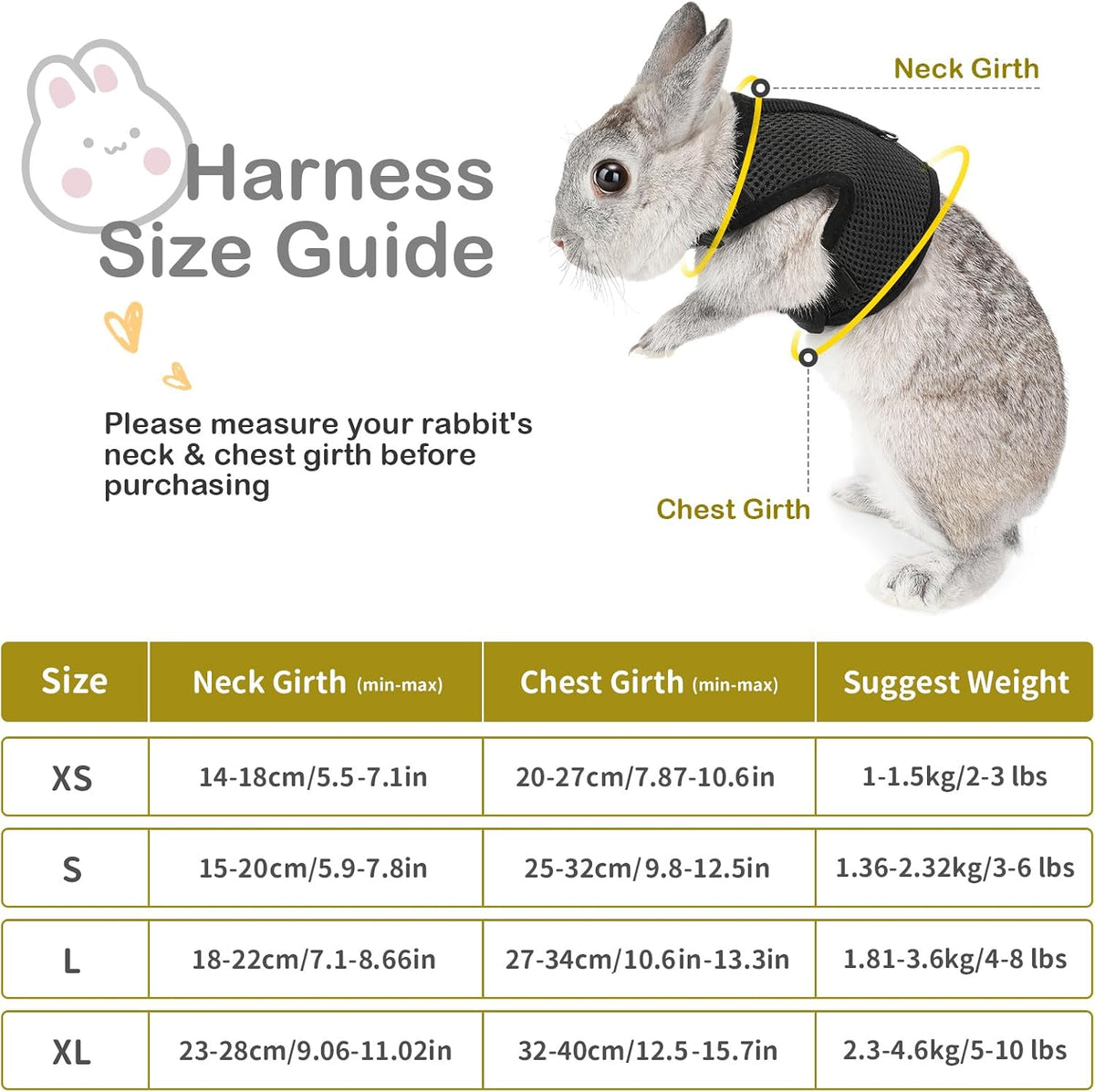 PETTOM Bunny Rabbit Guinea Pig Harness Stretchy Elastic Leash Cute - XL(Chest:12.5-15.7 in) / Black - image 4
