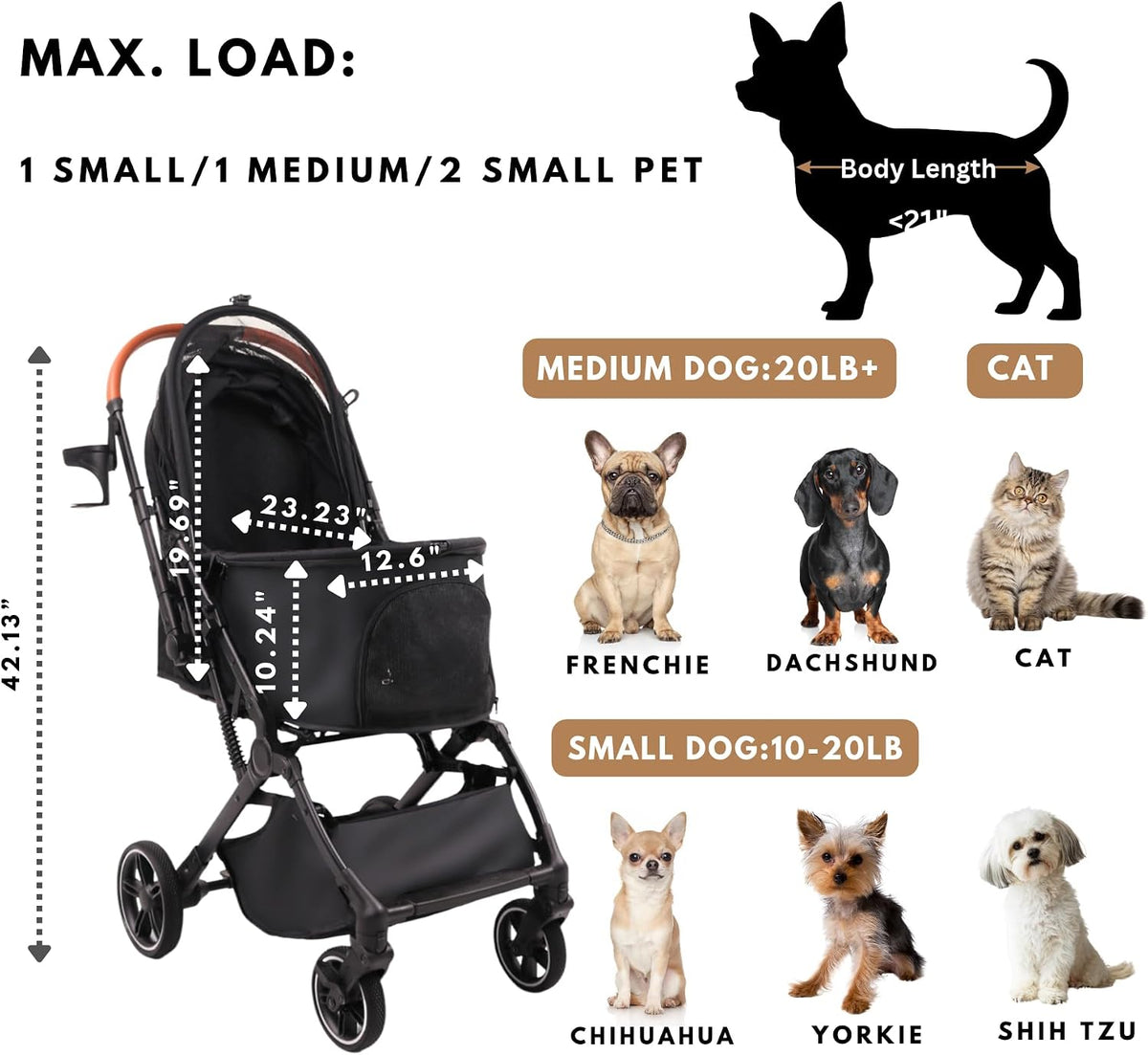 Bicystar Foldable Dog Stroller for Small Medium Dogs & Cats - Grey - image 4
