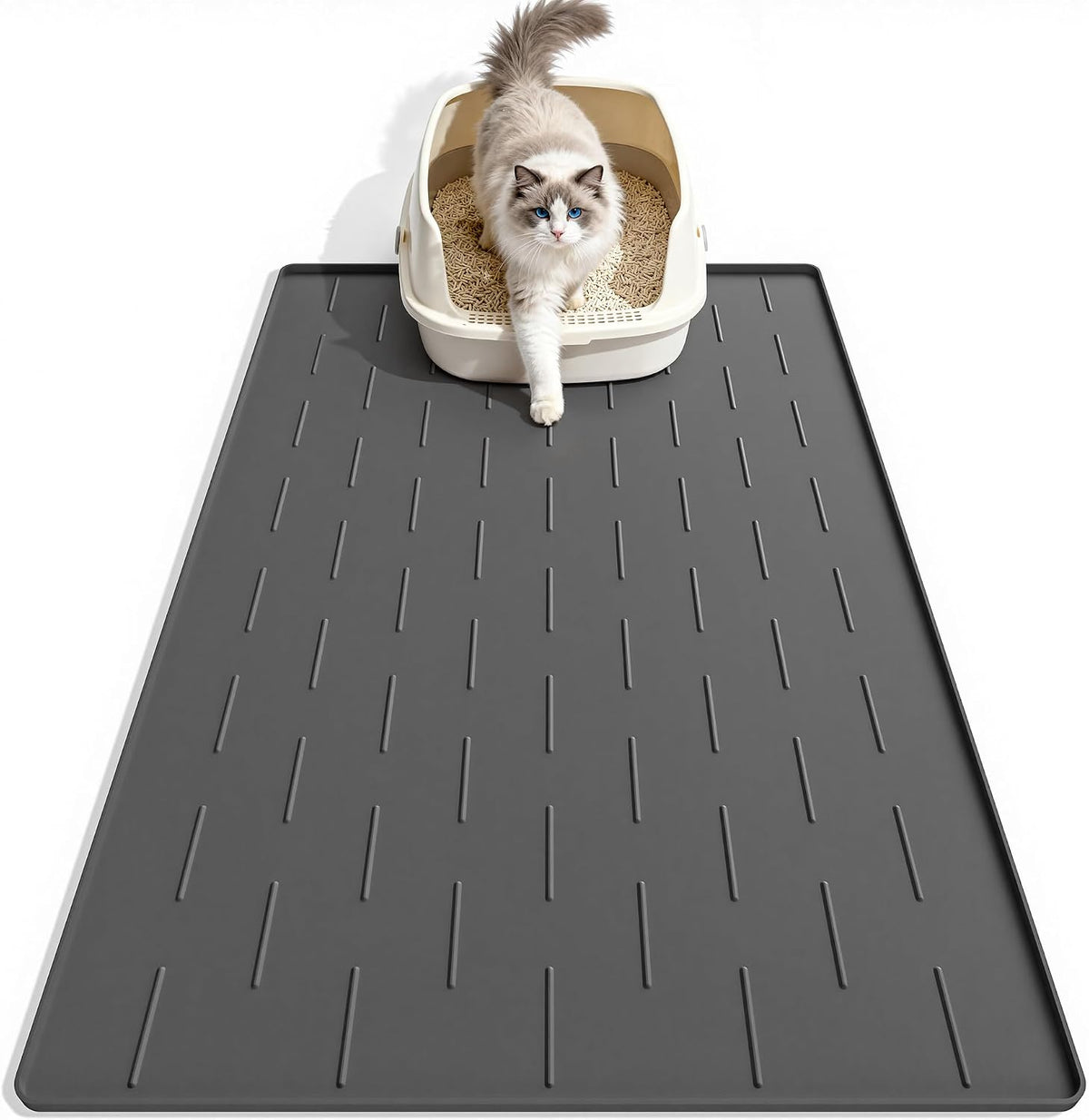Pieviev Silicone Cat Litter Mat, Traps Litter & Easy to Clean - L-34''x22'' / Dark Gray
