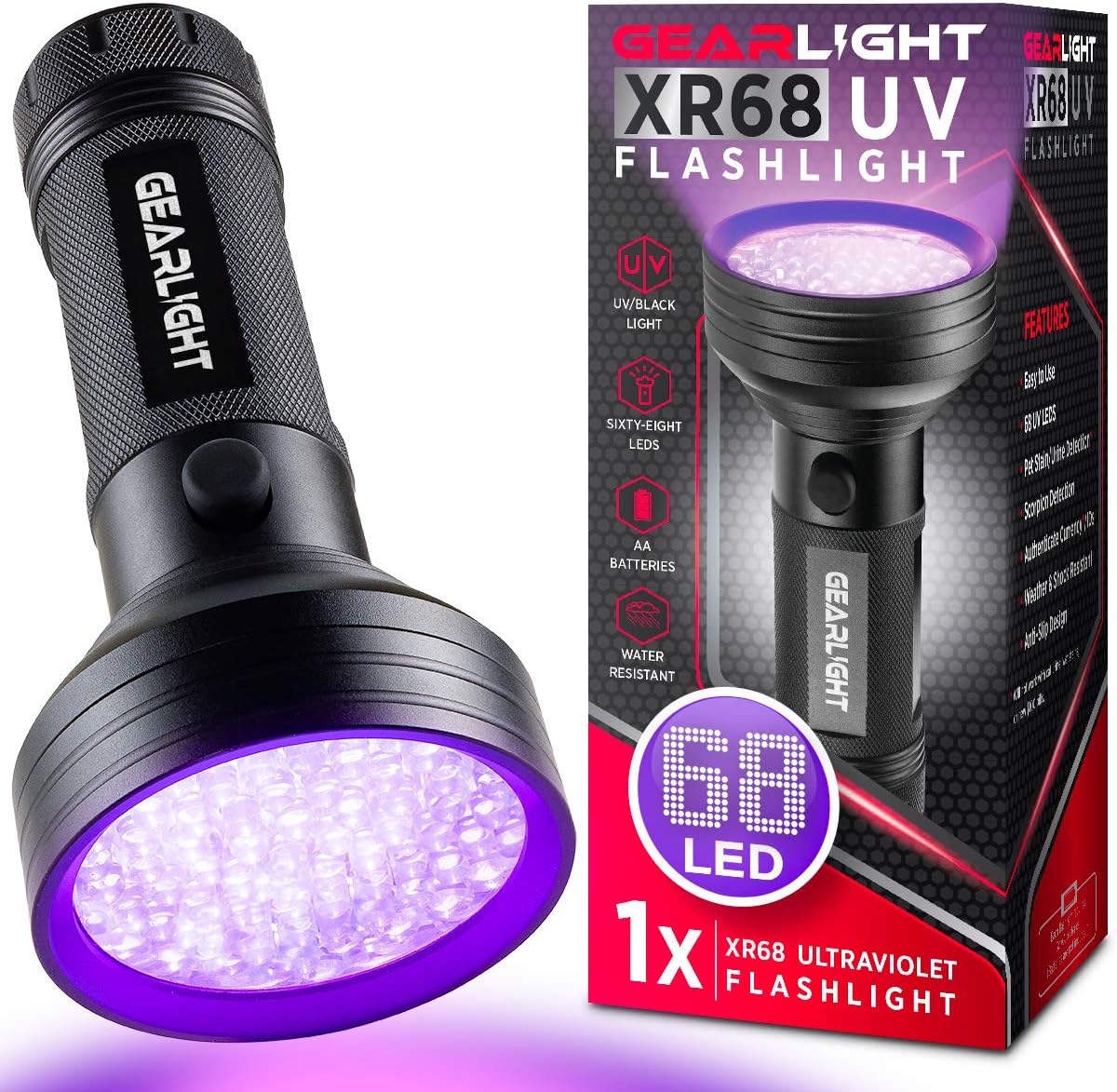 GearLight UV Flashlight Black Light from 68 LED Blacklight Flashlight - Black / S68 UV