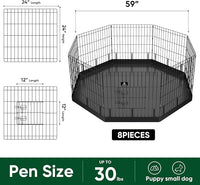 PJYuCien Dog Playpen, 8 Panels 24’’H Dog Pens Indoor with Bottom Pad, Metal Foldable Pet Puppy Exercise Fence Crate Kennel, Better for Small Animals, Black