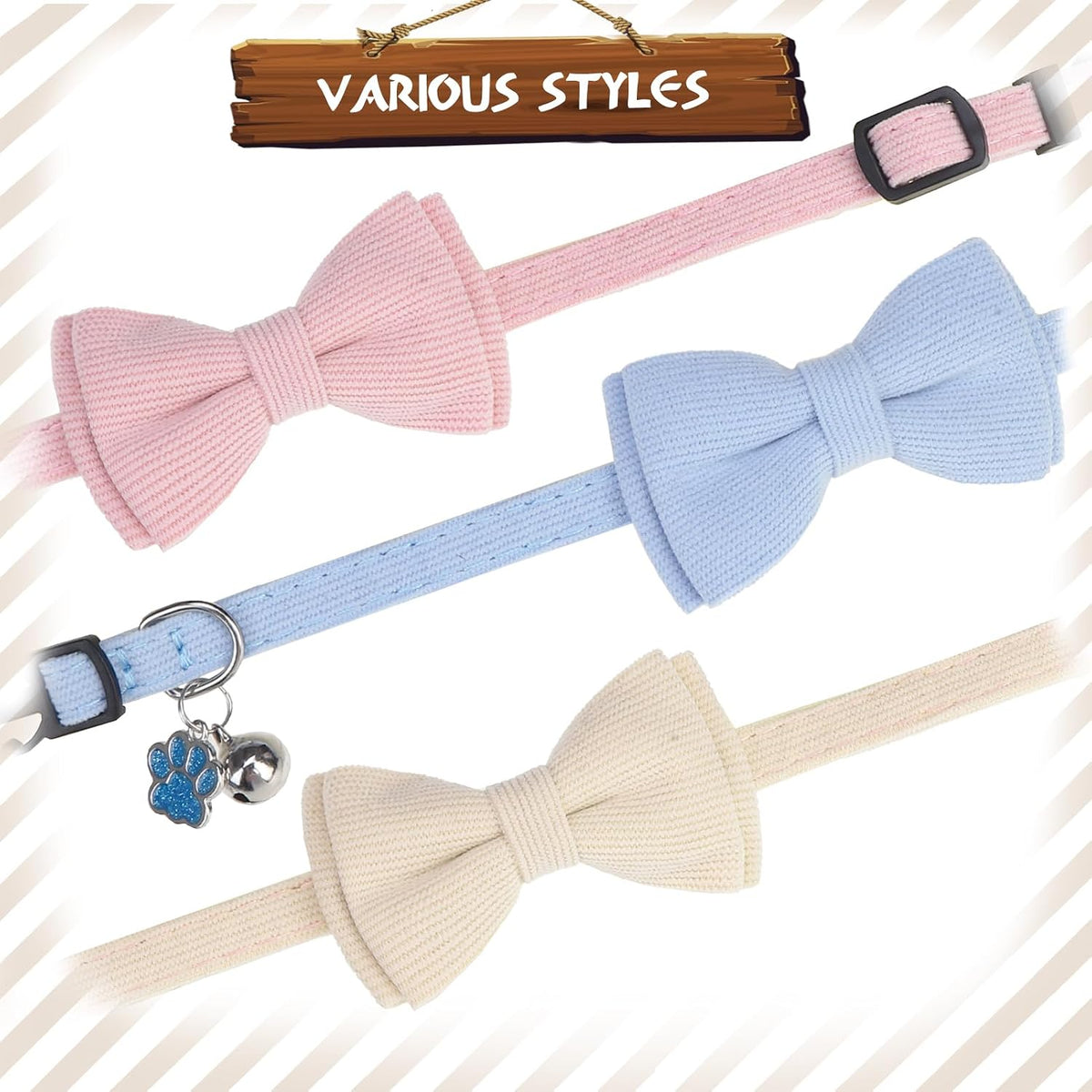 PUPTECK Halloween Cat Collar Breakaway with Bells, Kitten Outfit – Essentials for Cats - Pink&Blue&Yellow / NECK (7.87"-11.8") - image 3