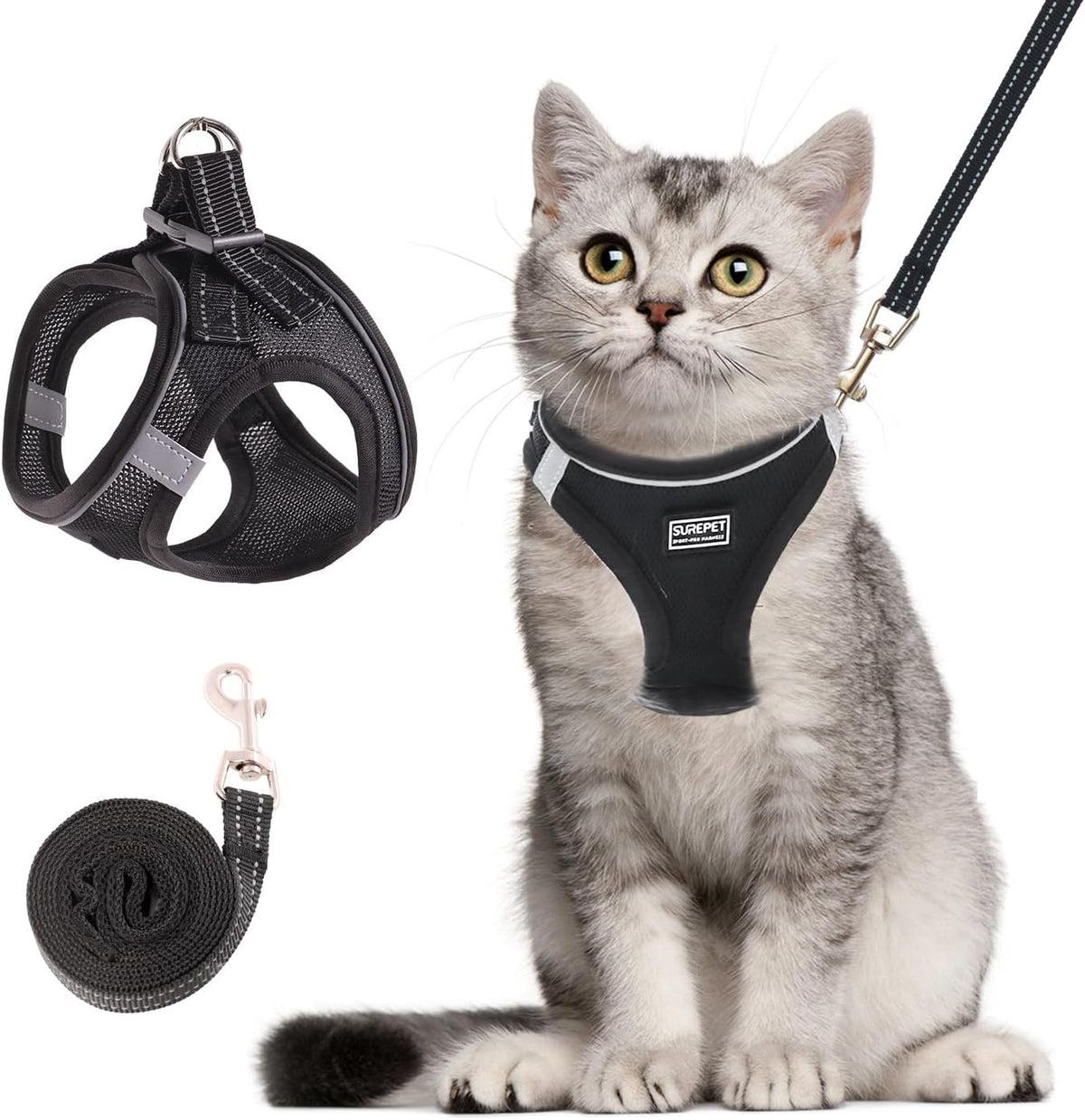 Cat Harness and Leash Set - L (Chest:17''-19'') / Black