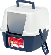 IRIS USA Large Front Door Cat Litter Box, Walk-in Entry - Jumbo Enclosed / Navy