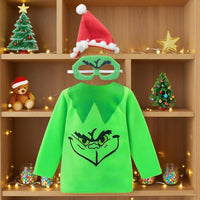 AimatRun Christmas elf doll clothes with green hat, eye patch and monster print outfit - view 2
