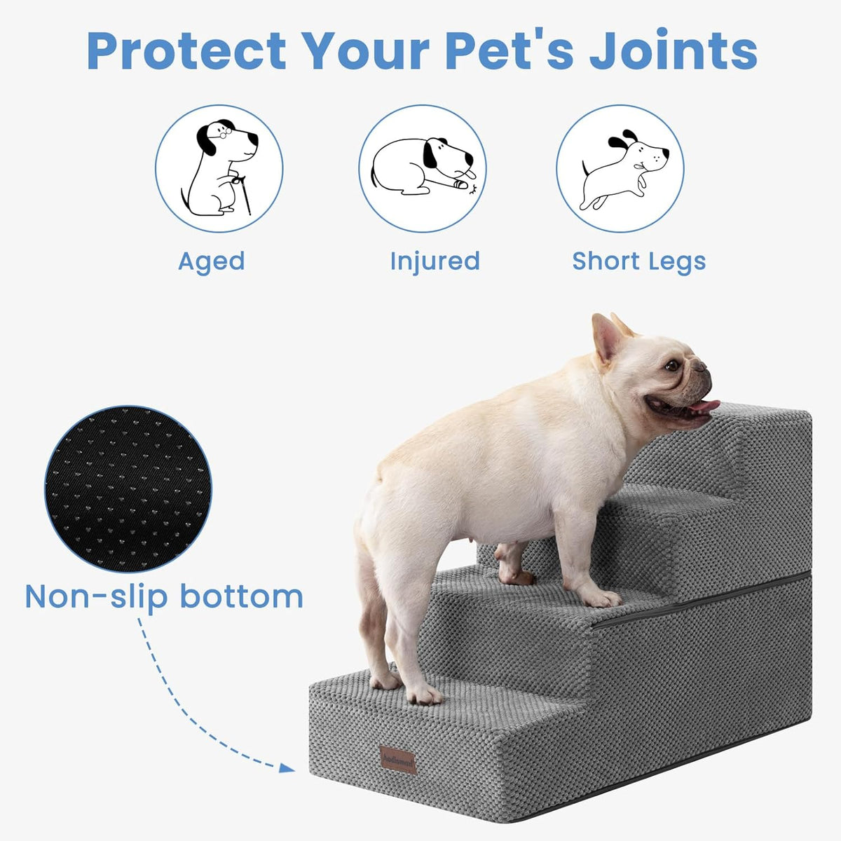 Dog Stairs for Small Dogs & Cats - Grey / 4-Step 18.5" H - image 2