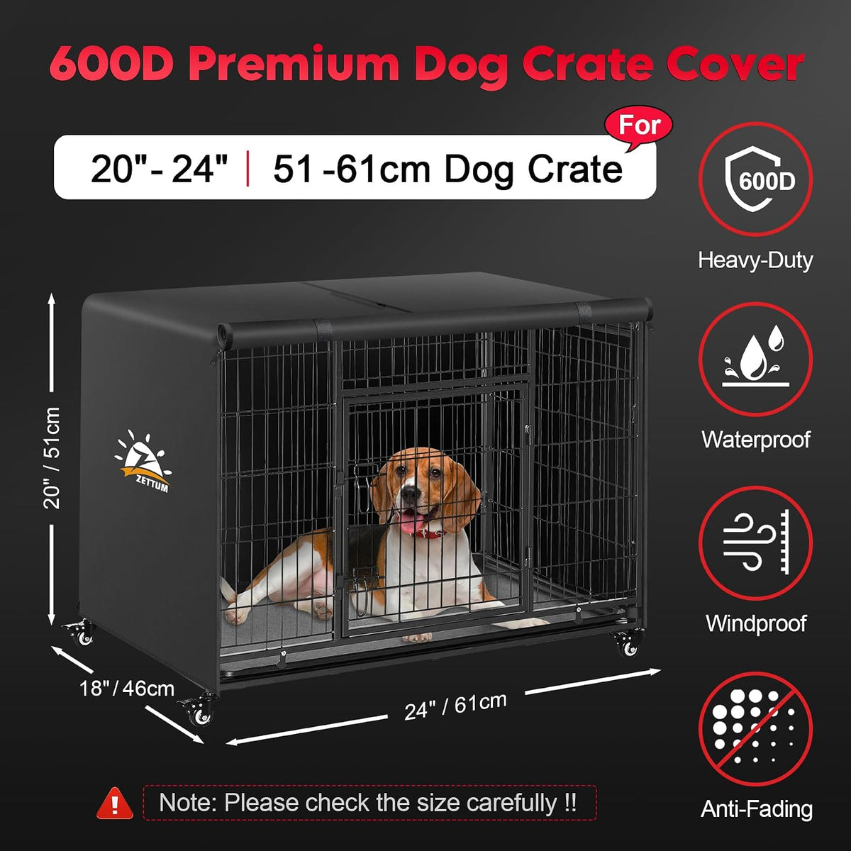 Zettum Dog Crate Cover 48 Inch - 24.0"L x 19.0"W x 19.0"H - image 2
