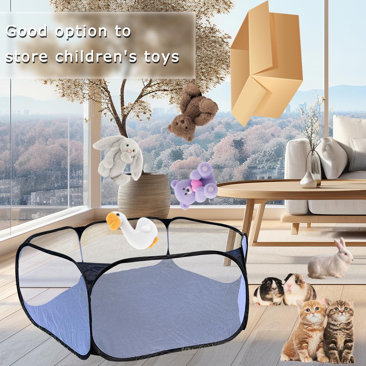 Small Animals Tent, Breathable Transparent Pet Playpen Pop Open Outdoor/Indoor Exercise Fence - Black / Backpack+Playpen - image 4