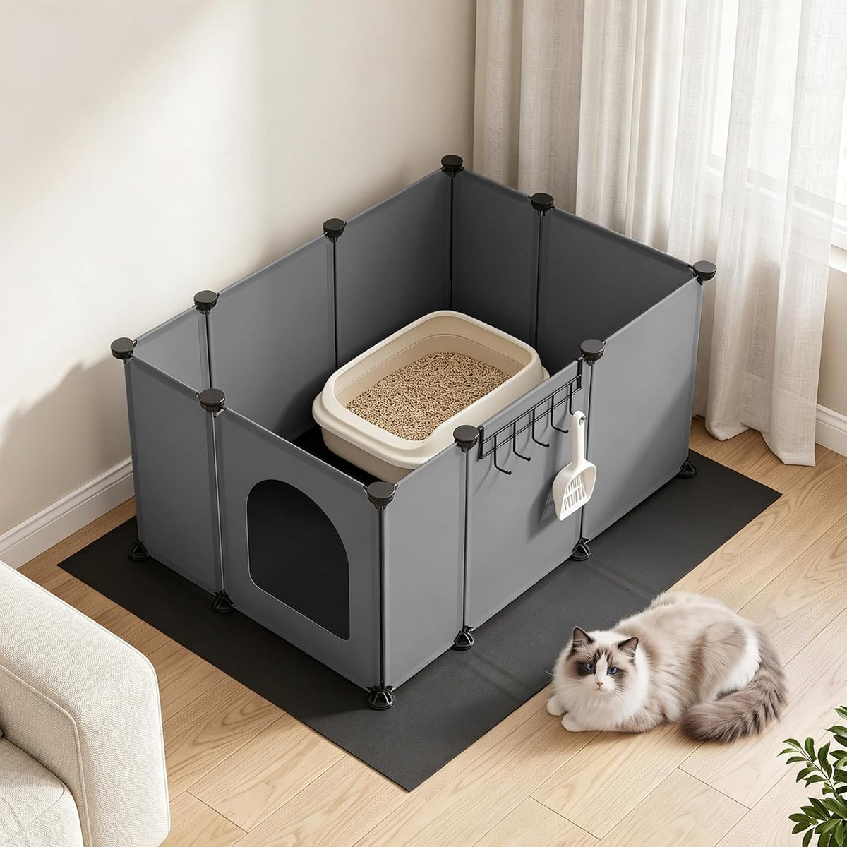 HOOBRO Cat Litter Box Enclosure with Large Oxford Mat - Grey - image 2