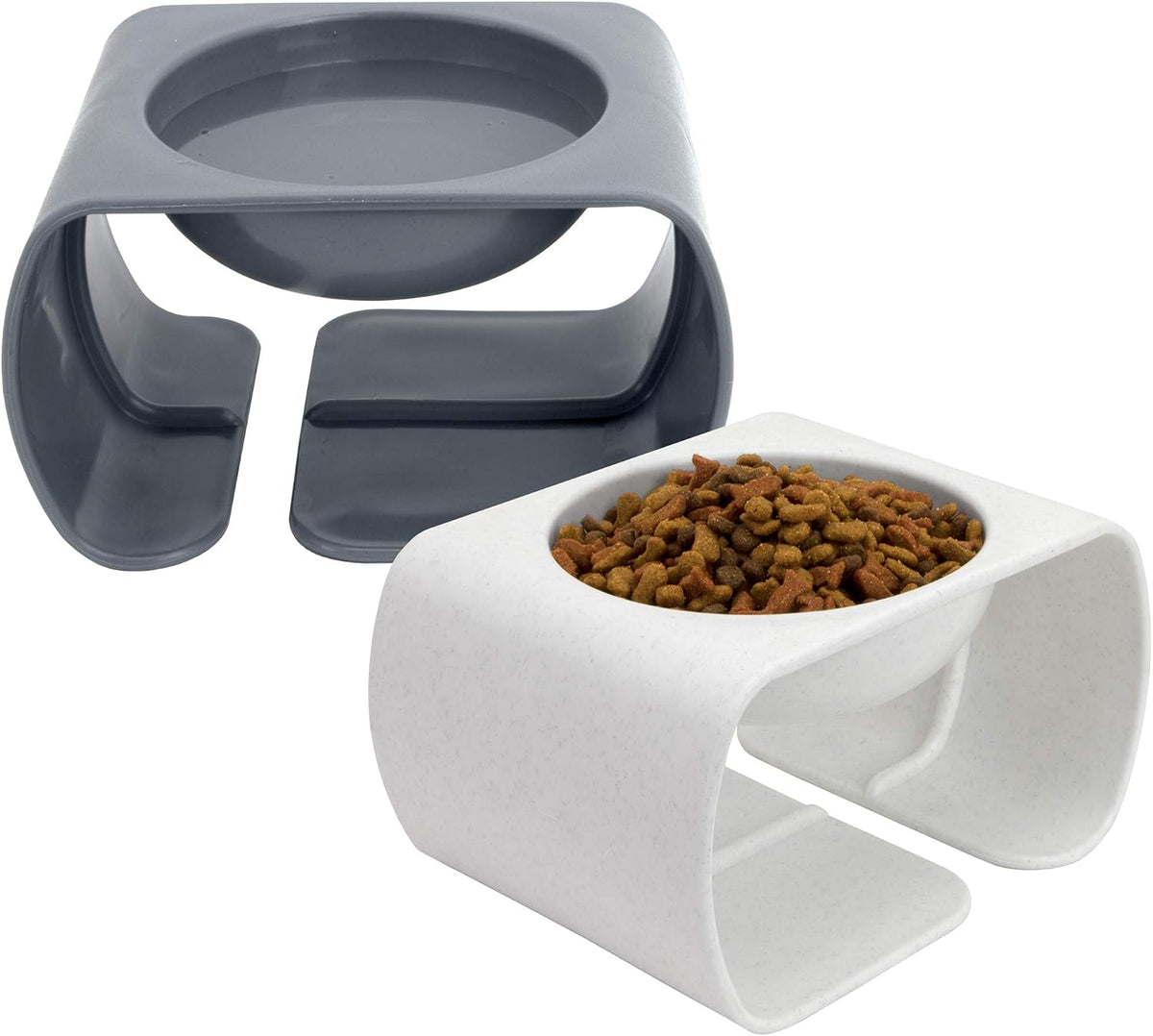 Kitty City Elevated Slow Feeder Cat Bowls - Gray/White / Large - Elevated Slow Feed