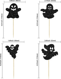Gyufise black glitter Halloween happy birthday cake topper with half moon, house, pumpkin, ghost and - view 11