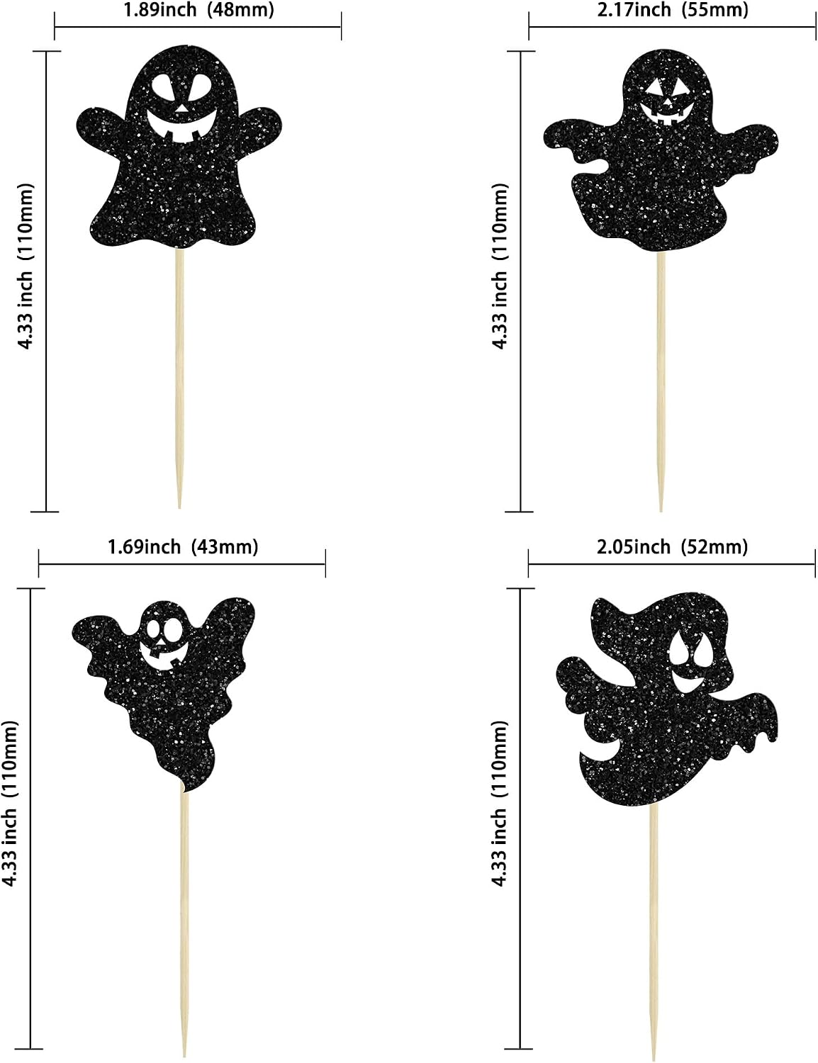 Gyufise black glitter Halloween happy birthday cake topper with half moon, house, pumpkin, ghost and - view 11