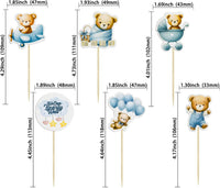 Gyufise 36Pcs Baby Shower Bear Cupcake Toppers Moon Baby Bear Baby - Blue Coffee - image 2