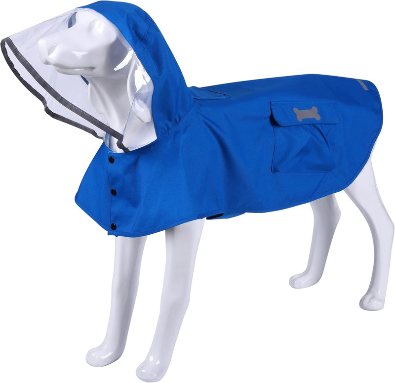 Waterproof Dog Raincoat, Adjustable Reflective Lightweight Pet Rain Clothes with Poncho Hood - Blue / XX-Large